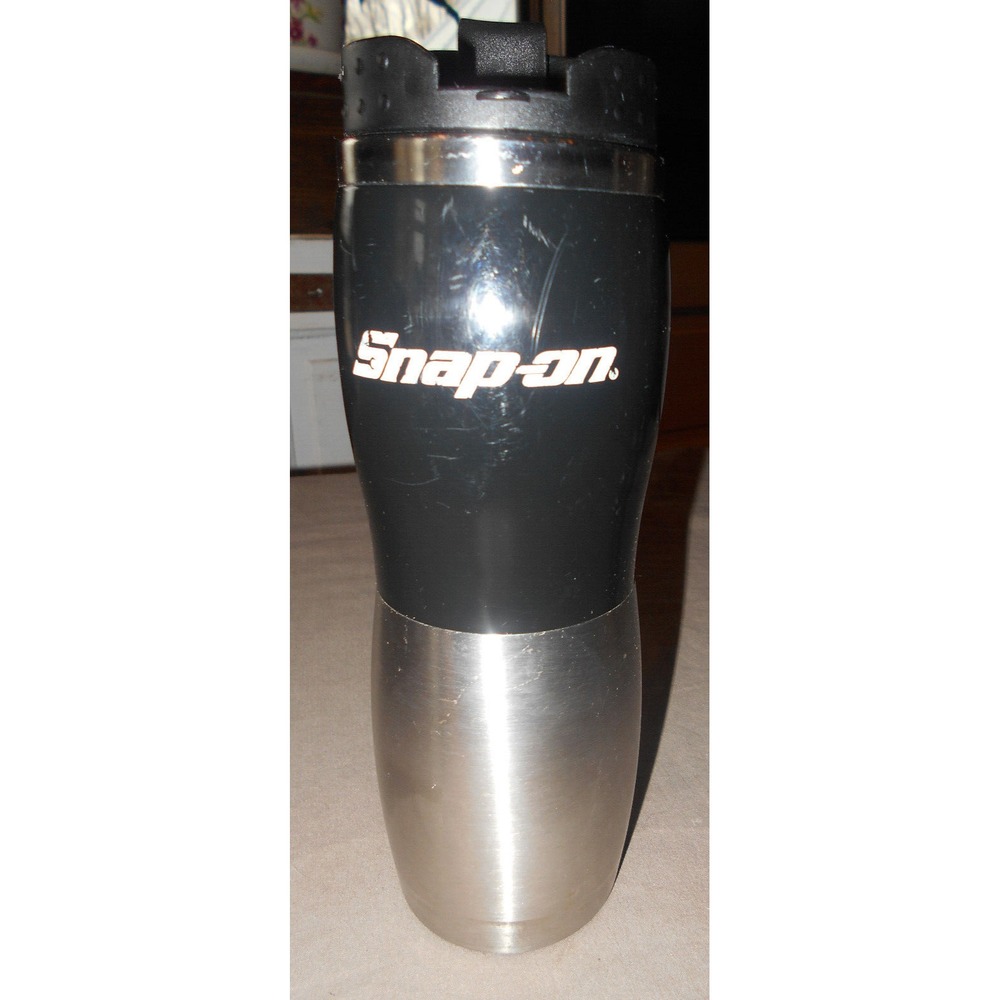 Snap On Tools Drink Cup Tumbler Travel Mug Coffee Hot Cold Black & Stainless 16z